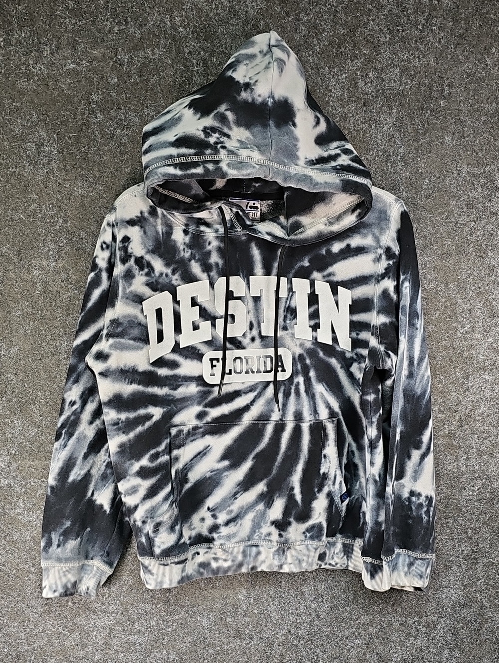 Monument DESTIN, FL Tie Dye Hoodie, Cotton Blend, Black White, Size Medium